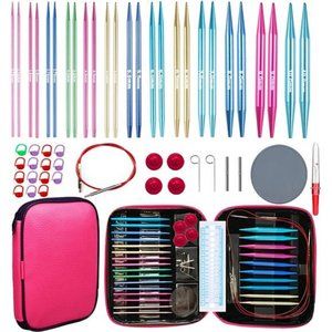 13 Pairs Aluminum Circular Knitting Needles Set w/Case and Accessories